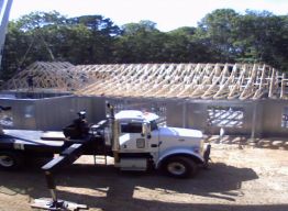 Garage trusses being set