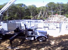Trusses being set on main house