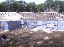 Piggyback trusses set on high roof